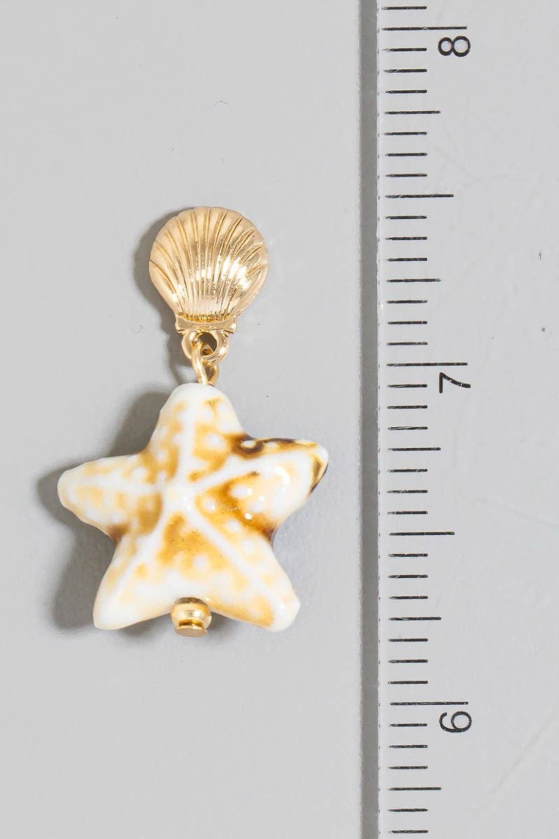 Clam Stud And Starfish Charm Dangle Earrings