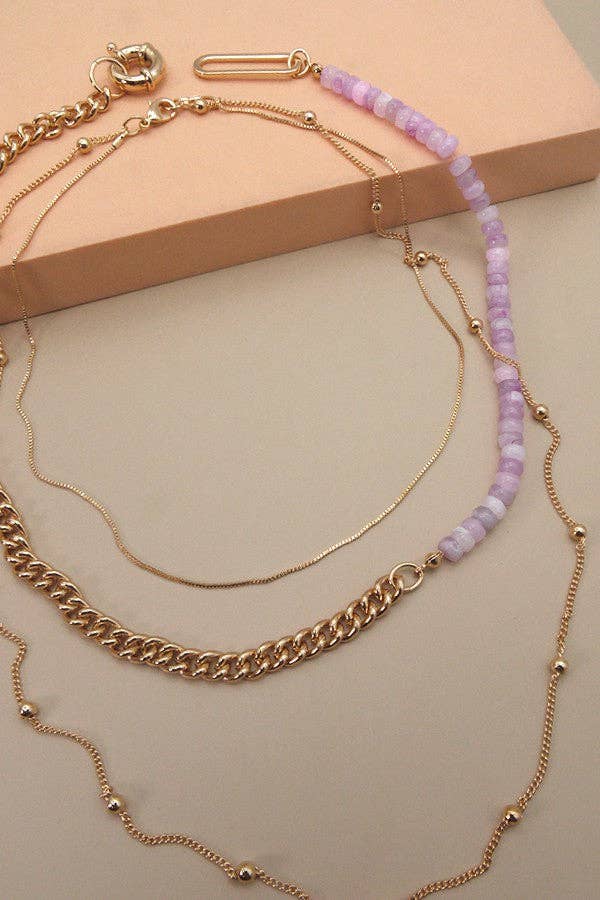 LAVENDAR BEAD TOGGLE MULTI LAYER NECKLACE