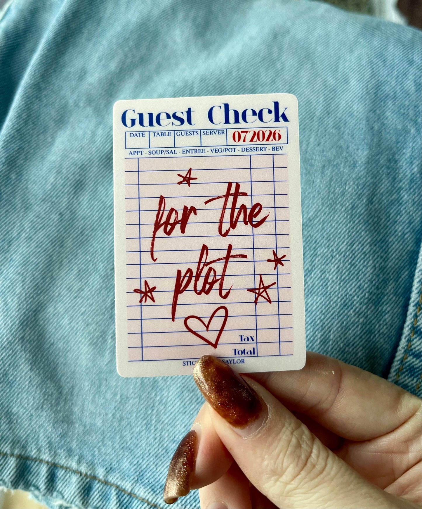 For The Plot Guest Check Vinyl Sticker for Readers/Girls/etc