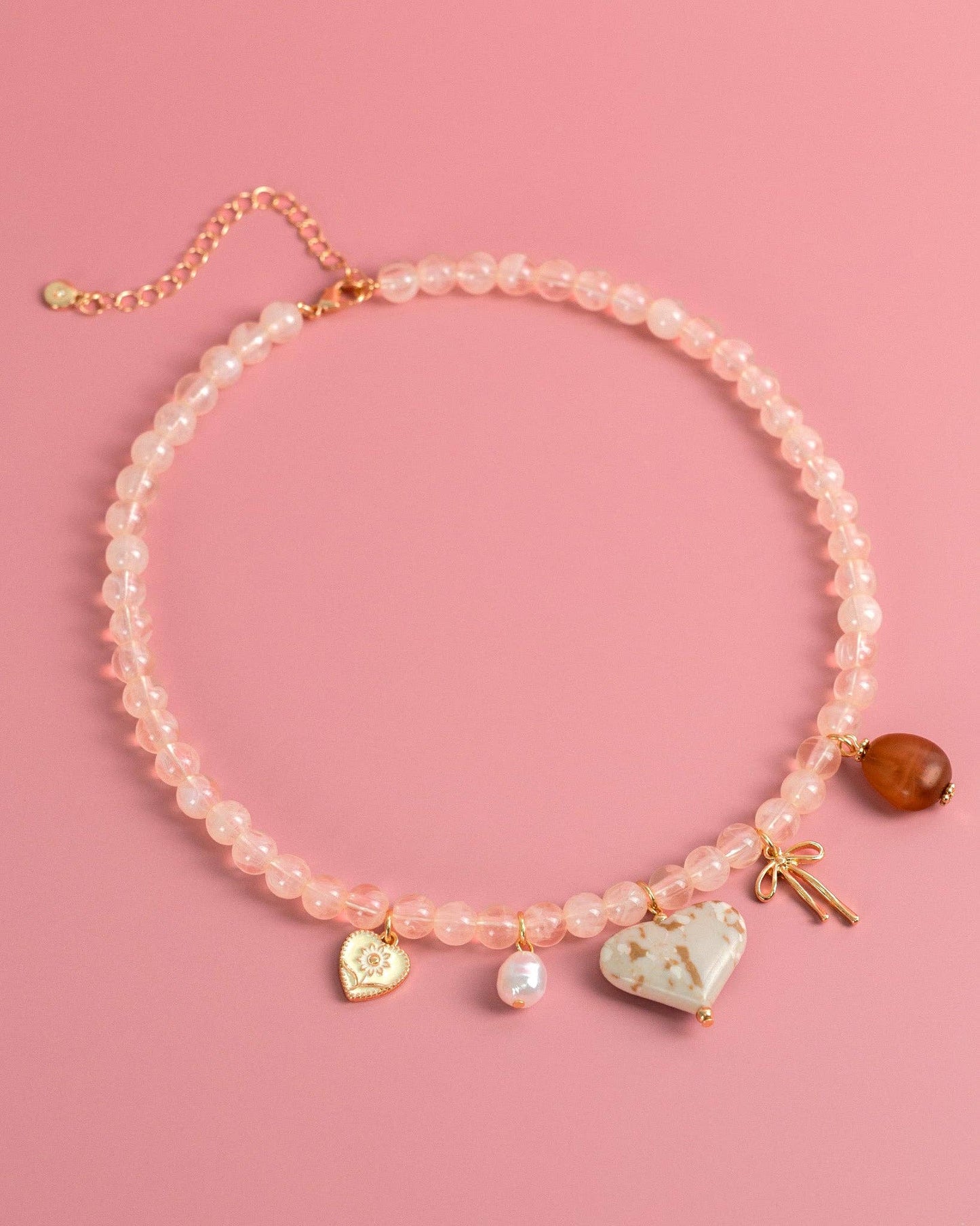 Ivory Jade Marbled Valentine Heart Bead Necklace