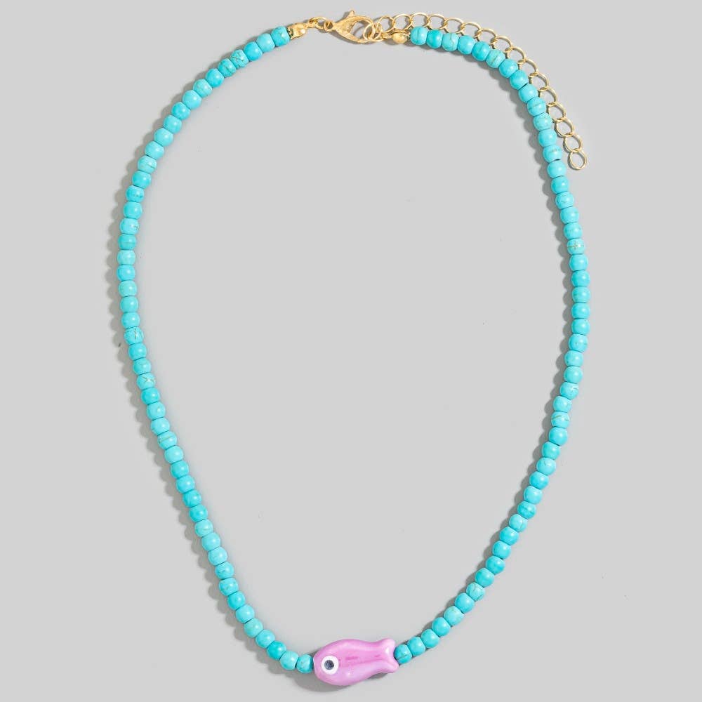 Ceramic Fish Pendant Ball Beaded Necklace