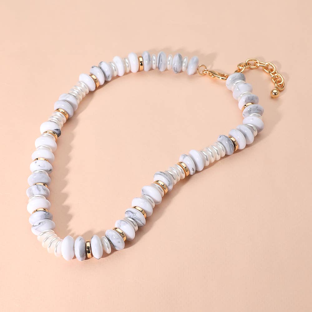 Marbled Round Shaped Beads Pearl Beaded Necklace