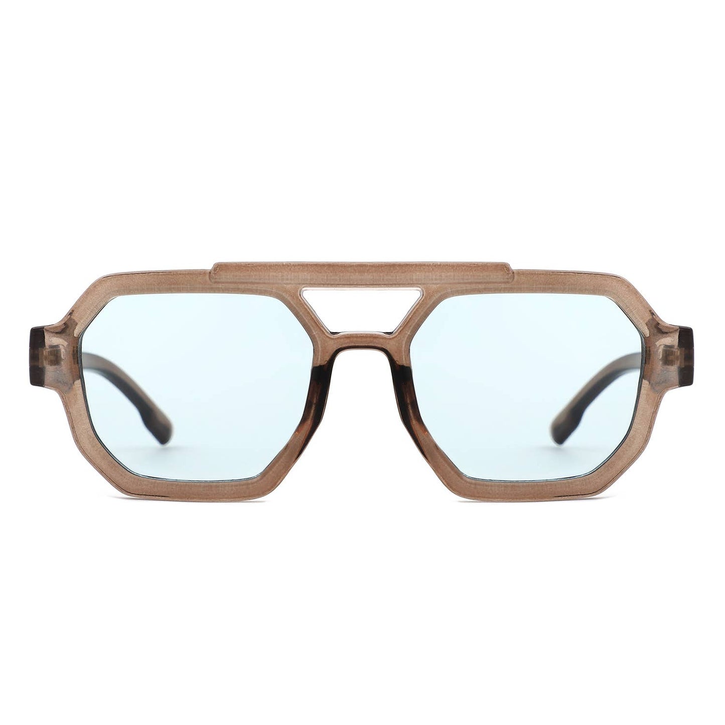 Square Geometric Block Aviator Brow-Bar Sunglasses