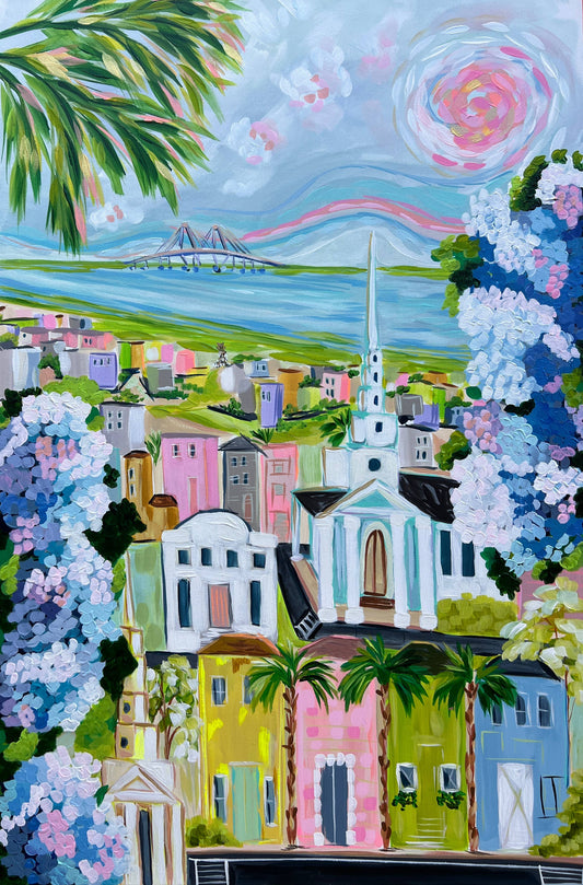 Charleston Inspired Print: Hydrangeas & Rooftops