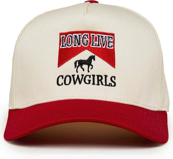 2-Tone Embroidered Cap - Long Live Cowgirls - Red/Beige