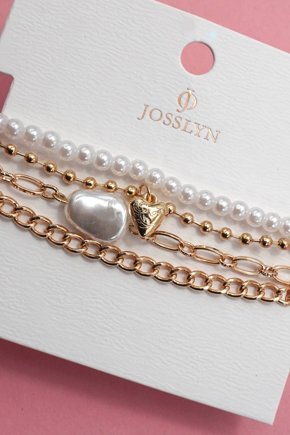 Heart & Pearl Link Bracelet Set