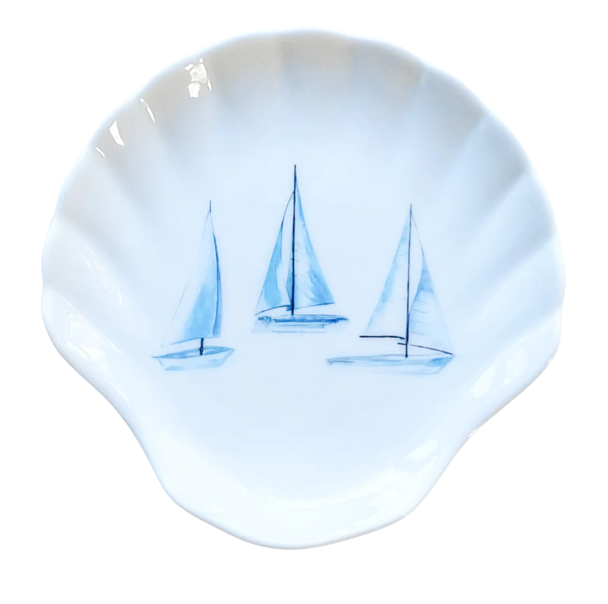 Ceramic Shell Trinket Dish- Sail Boats