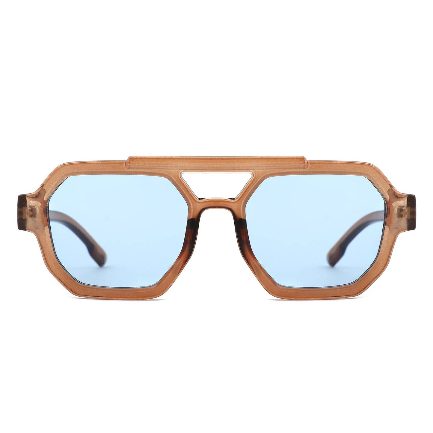 Square Geometric Block Aviator Brow-Bar Sunglasses