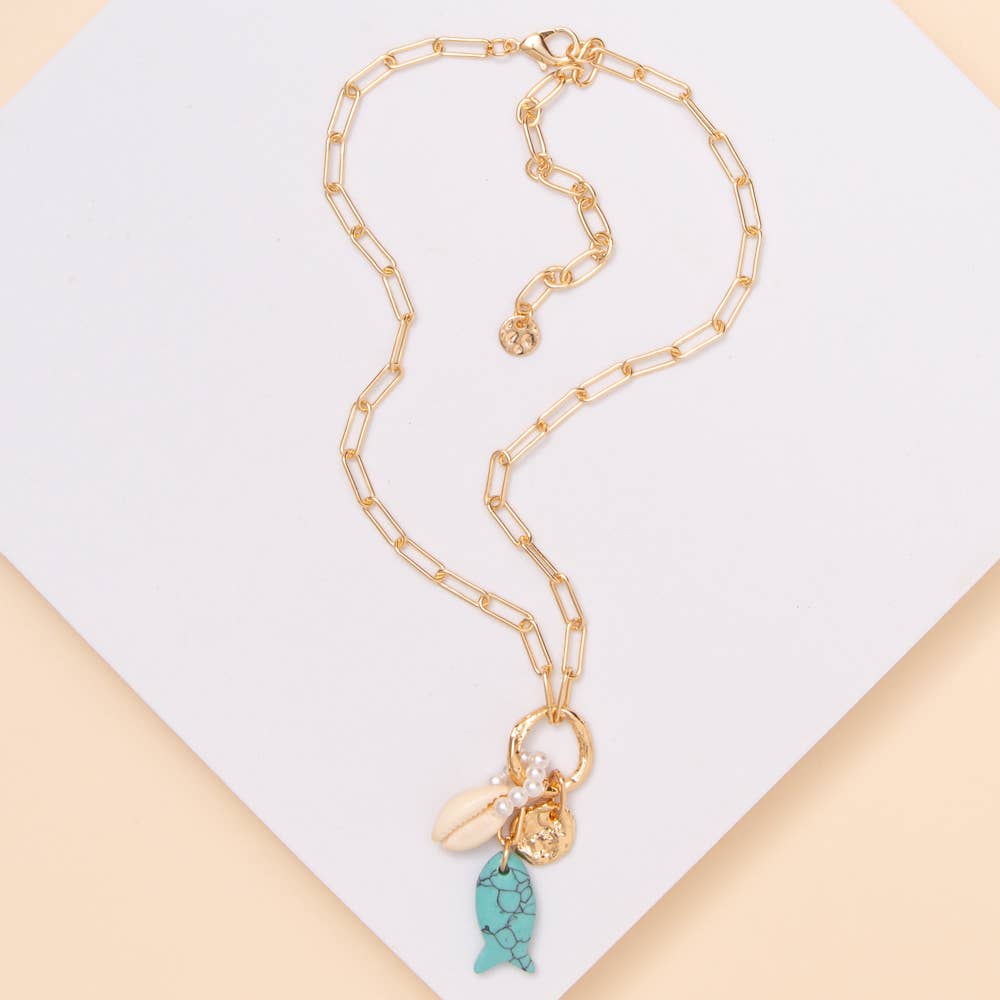 Fish Charm Pearl Seashell Necklace