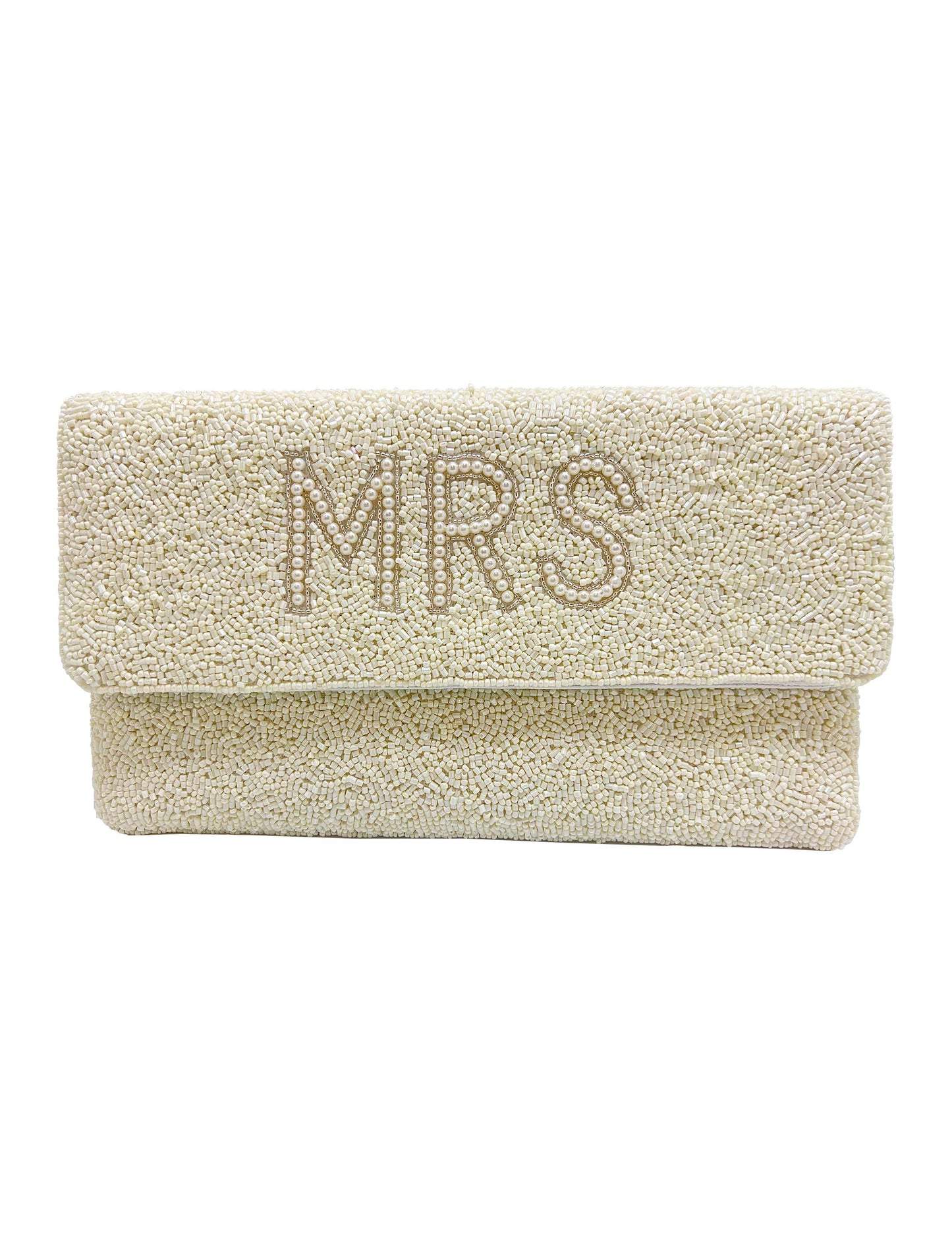 “Mrs.”  Pearl White Hand-Beaded Clutch