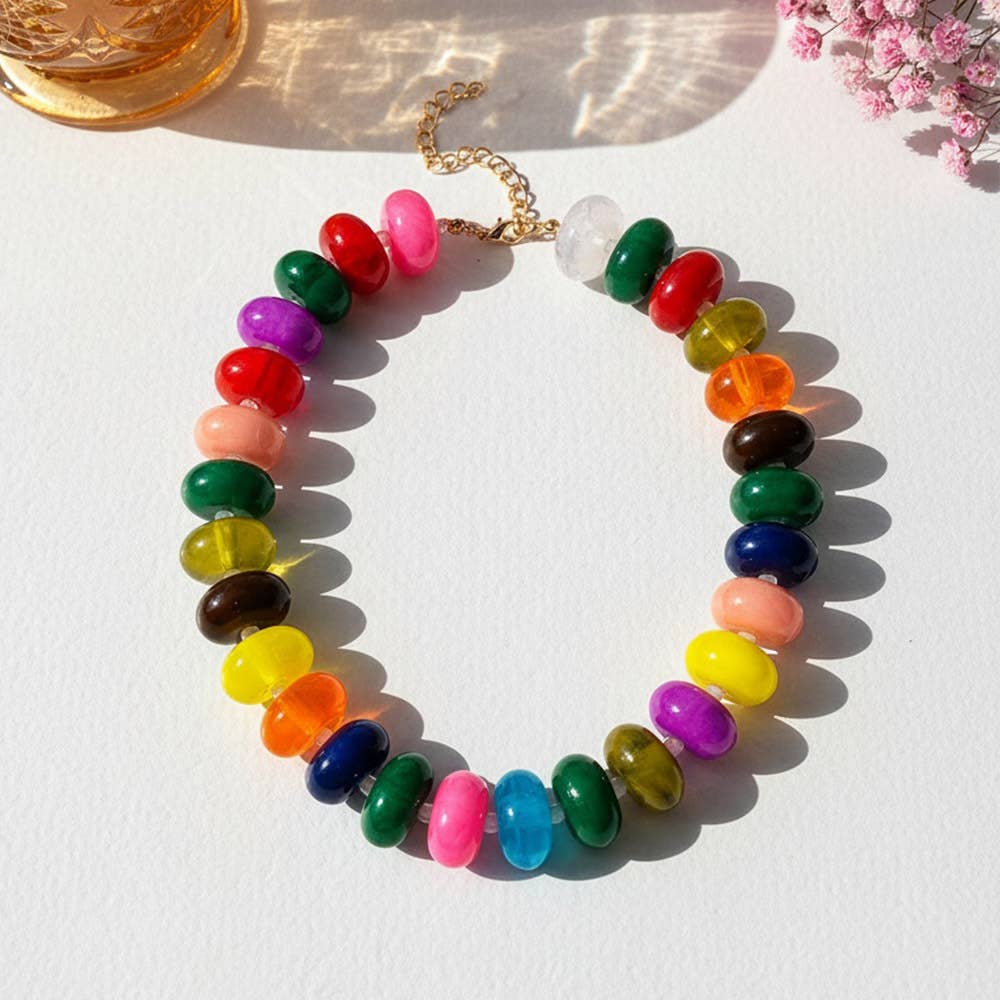 Flat Beaded Necklace Chunky Disc Choker Statement Jewelry