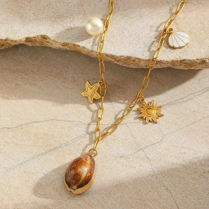 18K Gold Shell Charm Necklace – Stainless Steel