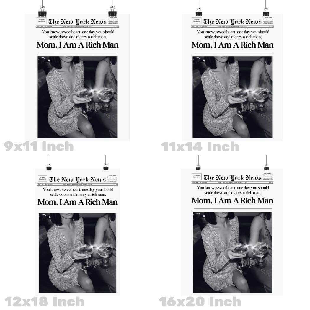 Mom I Am A Rich Man Retro Newspaper Wall Art Prints