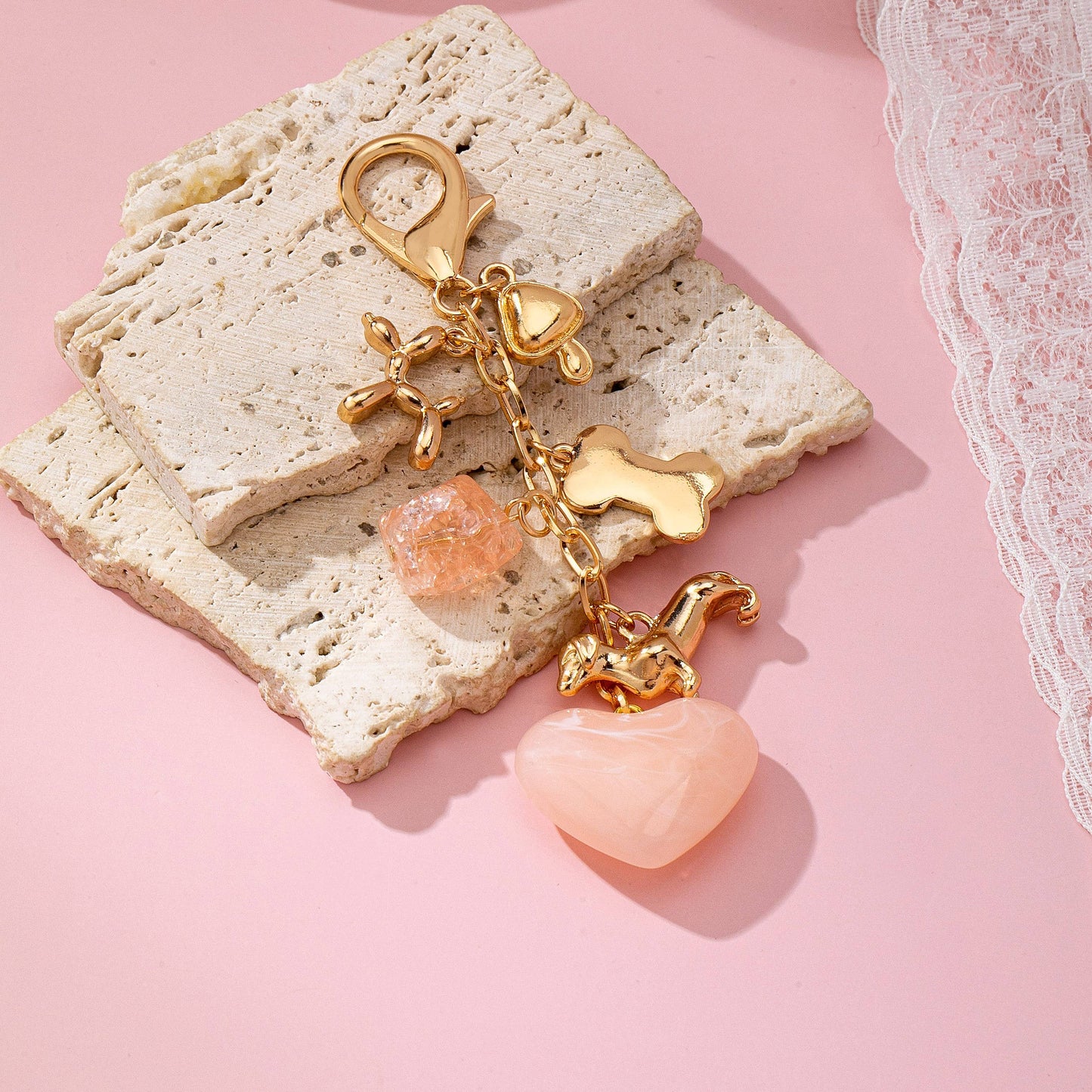 Heart Dog Bone Key Bag Charm