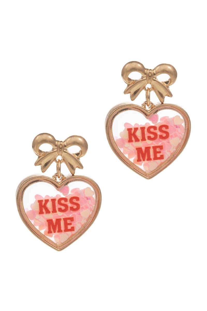 Valentines Day Heart Glitter Shaker Post Earrings
