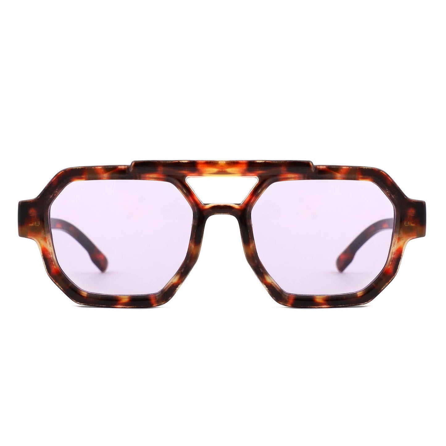 Square Geometric Block Aviator Brow-Bar Sunglasses
