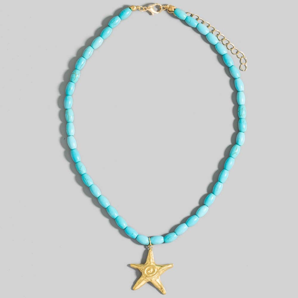 Swirl Starfish Pendant Oval Beaded Necklace