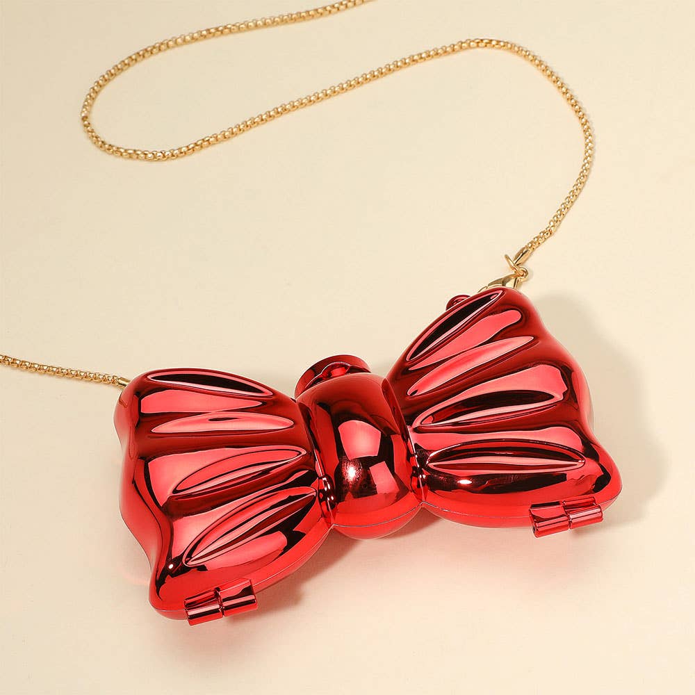 Metallic Compact Bow Clutch Evening Bag / Crossbody Bag