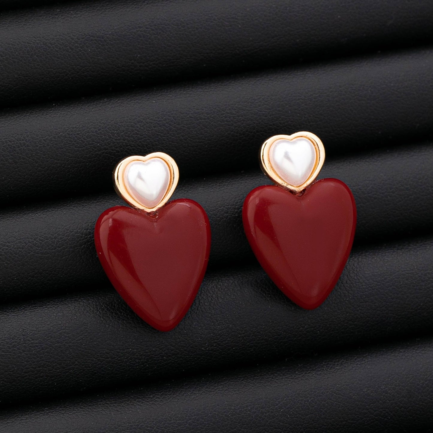 Double Heart Pearl Heart Drop Earring