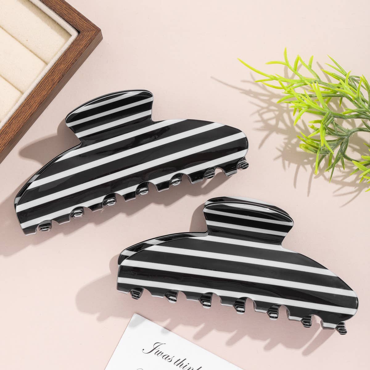 Black & White Horizontal Stripe Hair Claw Clip