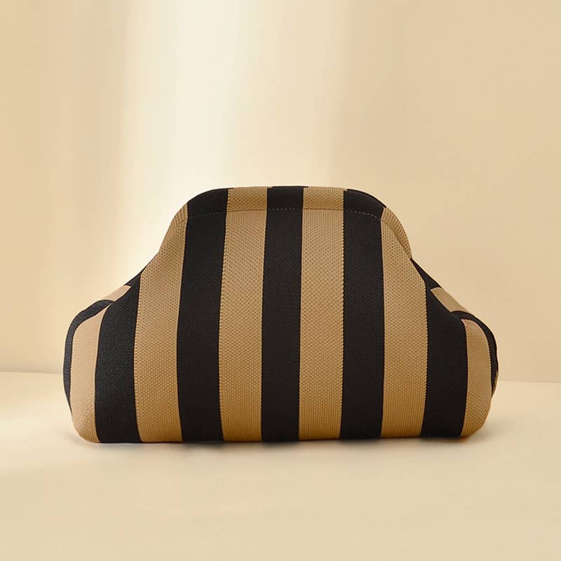 Stripe Knit Cosmetic Bag Geo Pattern Storage Clutch