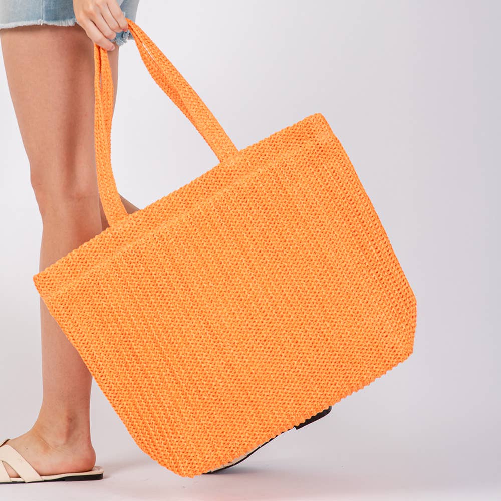 Solid Crochet Straw Tote Bag / Beach Bag