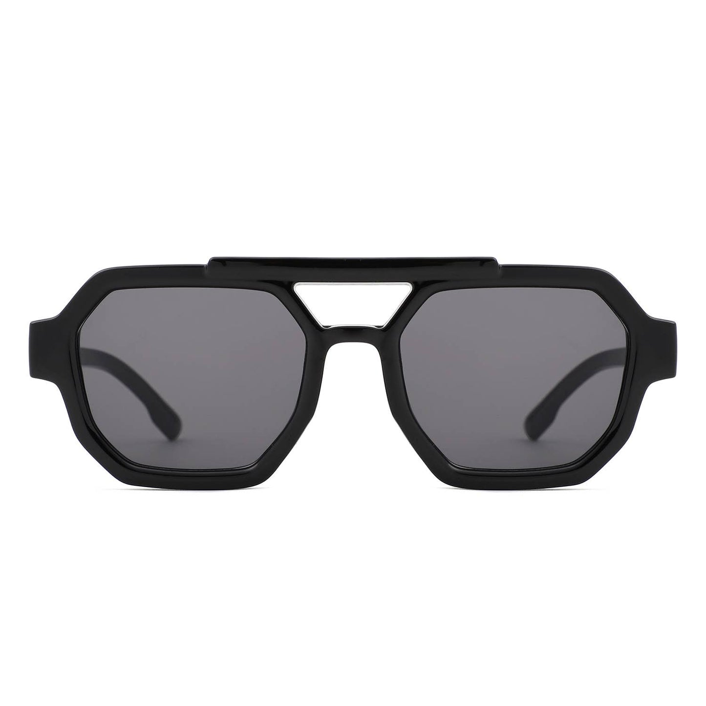 Square Geometric Block Aviator Brow-Bar Sunglasses