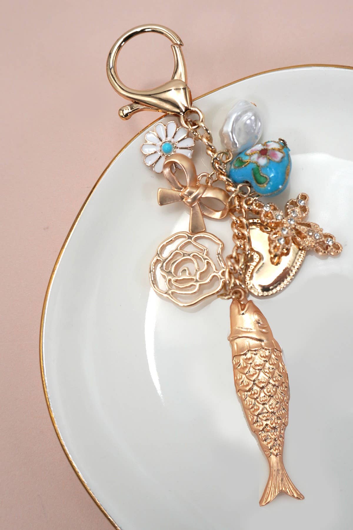 Ocean Porcelain Heart Cross Flower Bag Charm Bag Charm