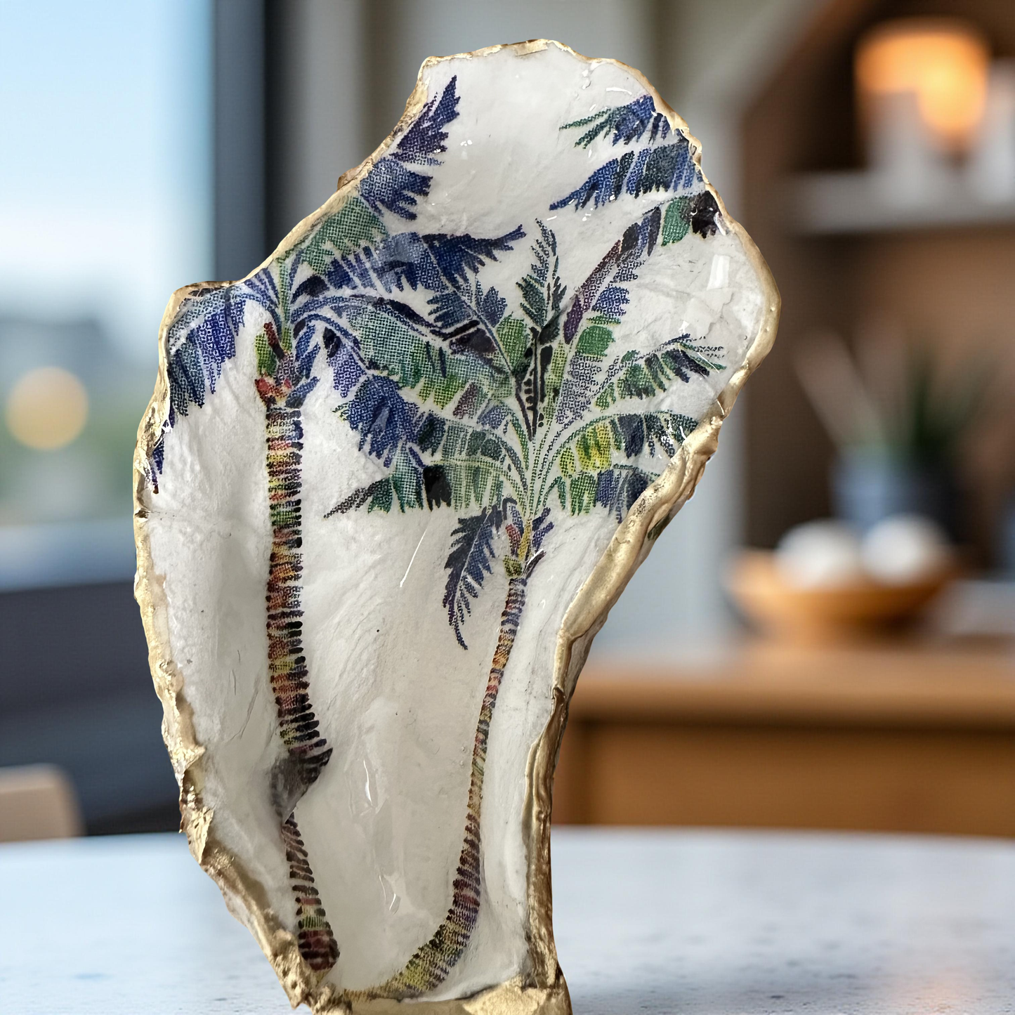 Tropical Palm Tree Oyster Shell Wine Stopper – Gold Rim