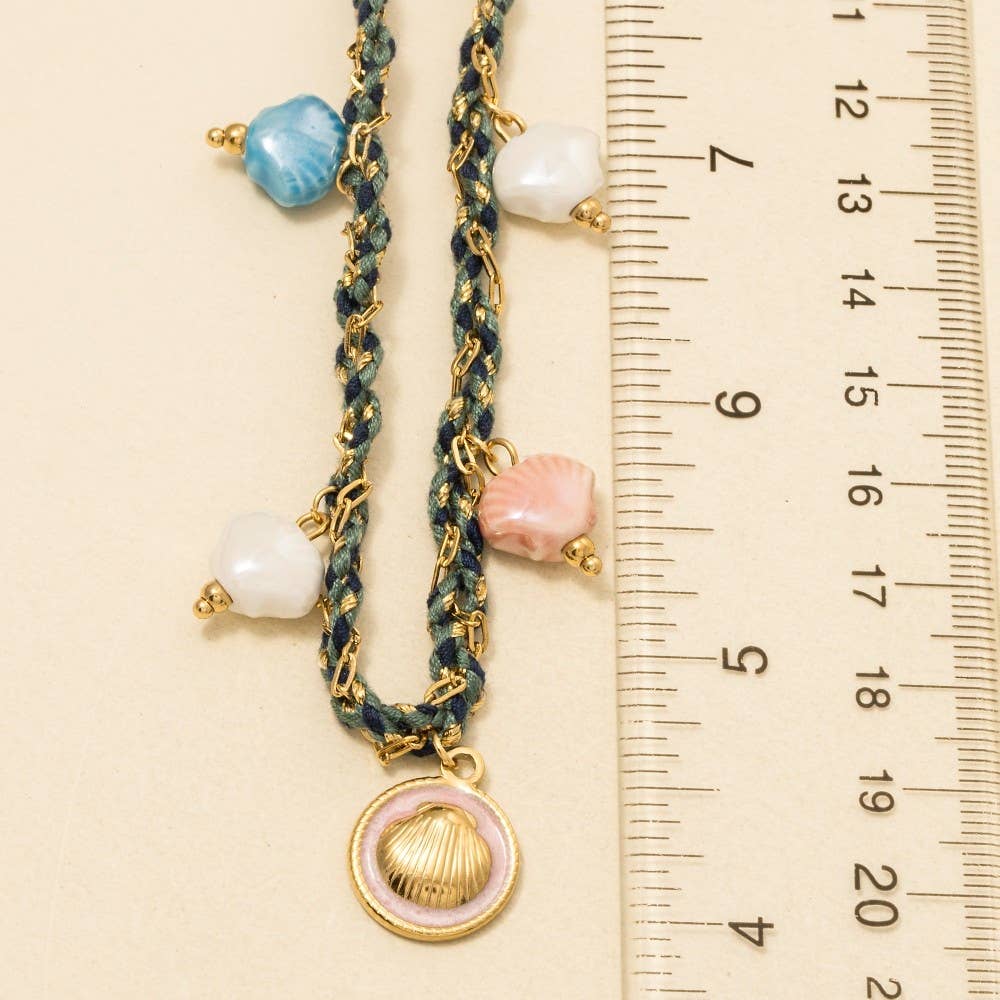 Stainless Steel Clam Shell Coin And Epoxy Charms Braided