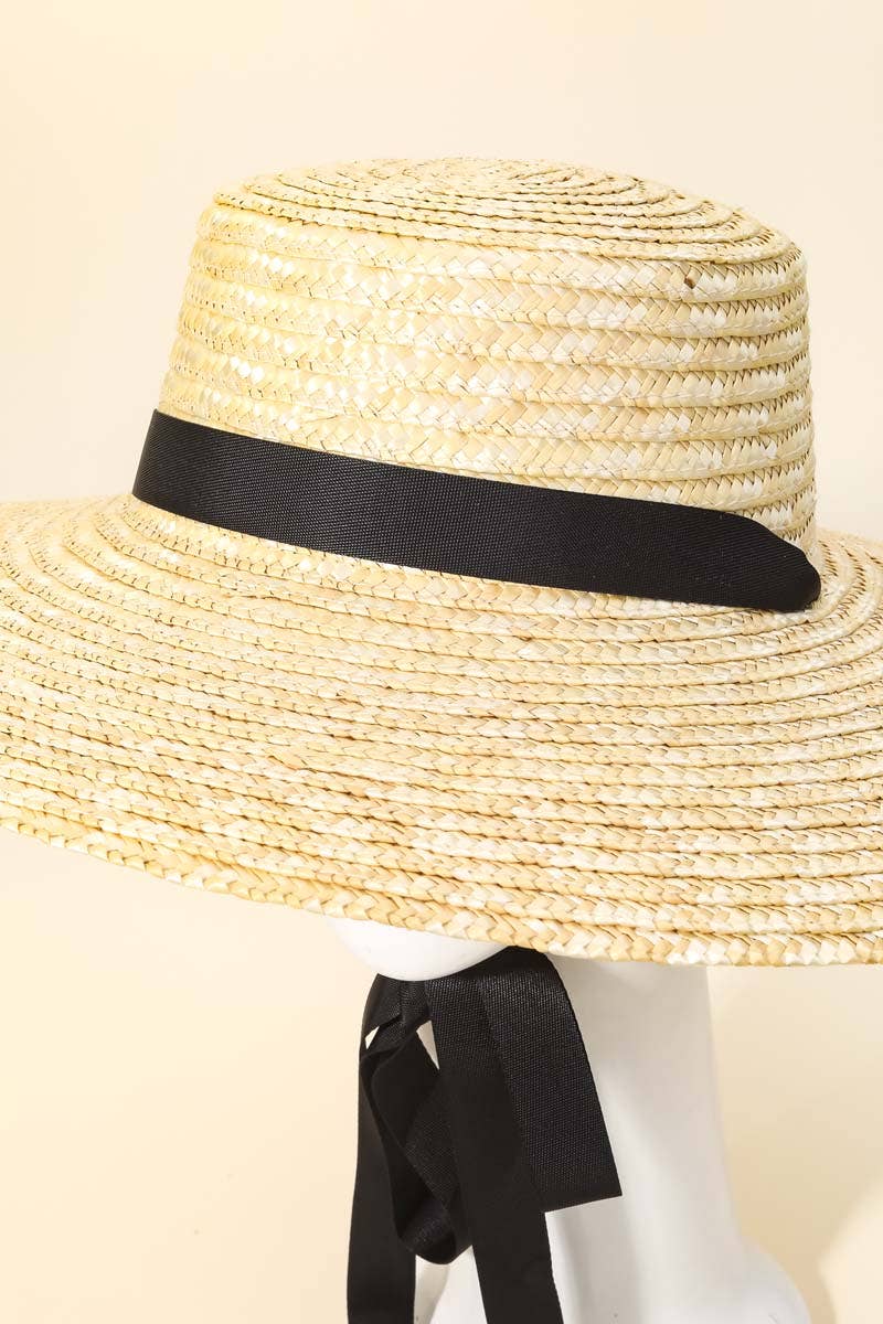 Straw Weave Ribbon Bow Chin Strap Sun Hat
