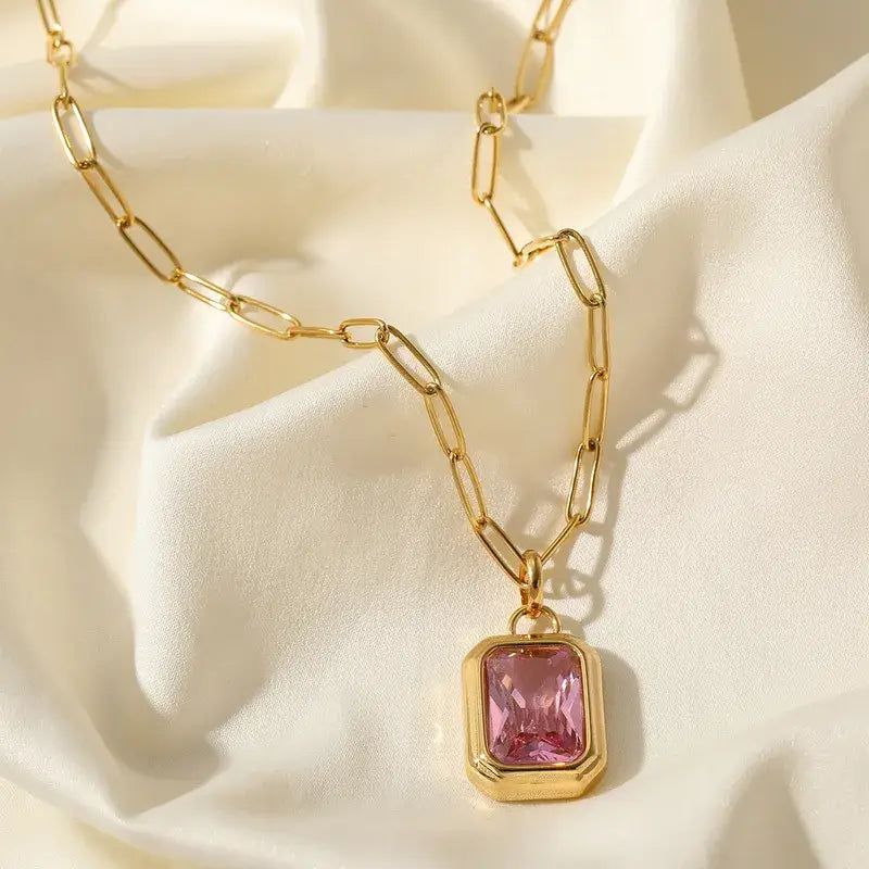 Vintage Style Stainless Steel Zircon Pendant Necklace
