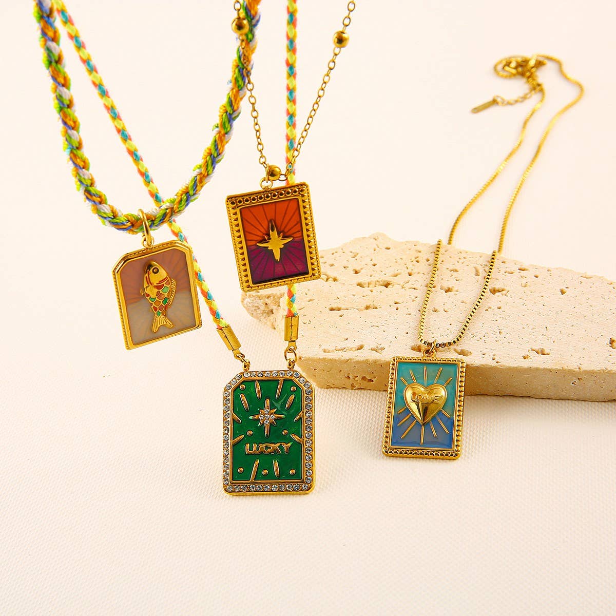 Vintage 18K Steel Tarot Card Pendant Necklace_CWMM8814