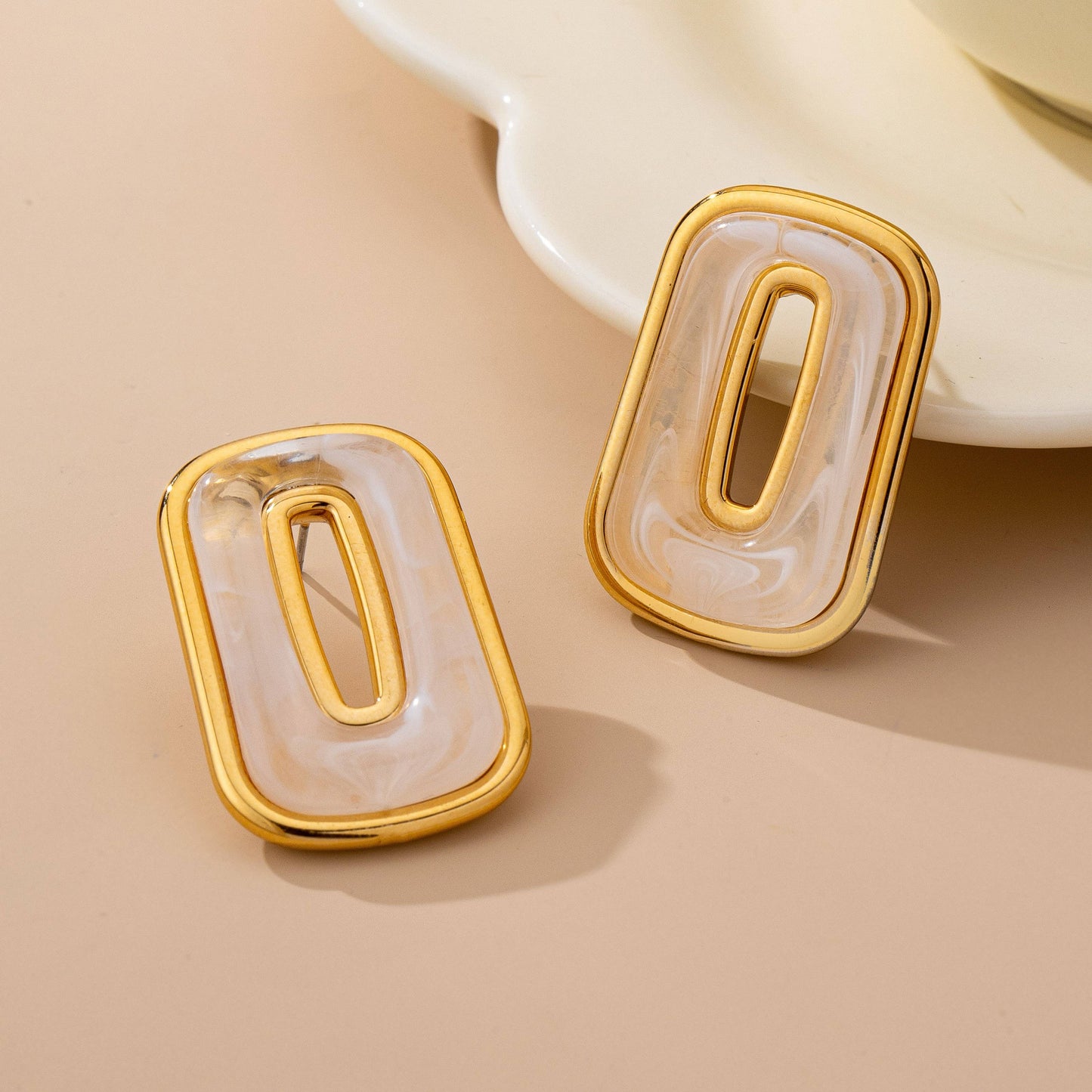 Enamel Rectangle Cutout Stud Earrings Set