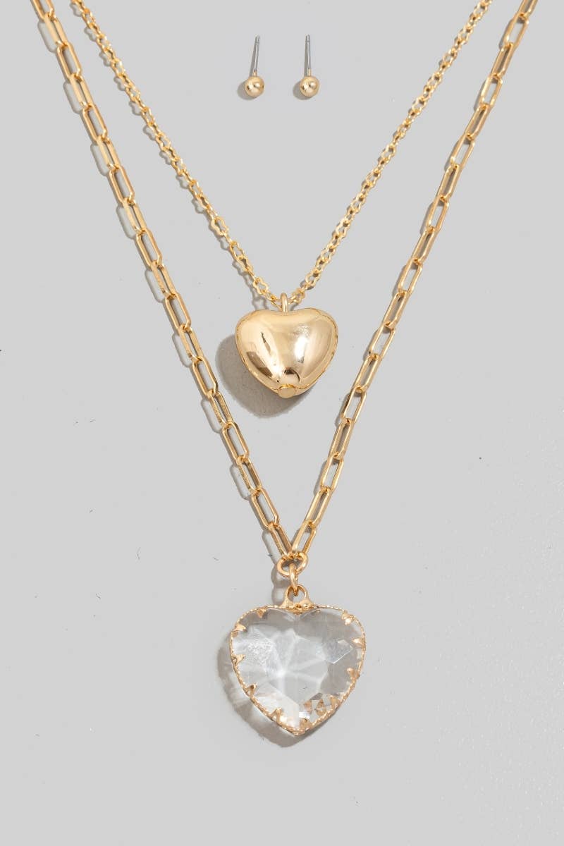 Faceted Crystal And Metallic Pendant Necklace Set