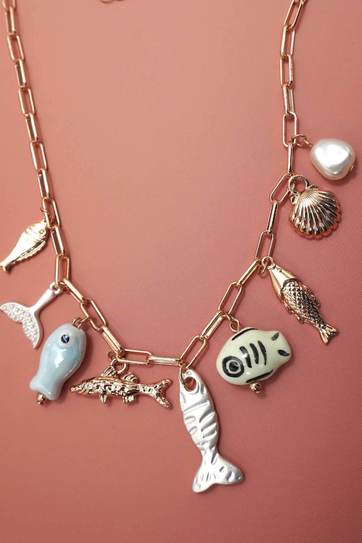 Fish & Seashell Charm Necklace