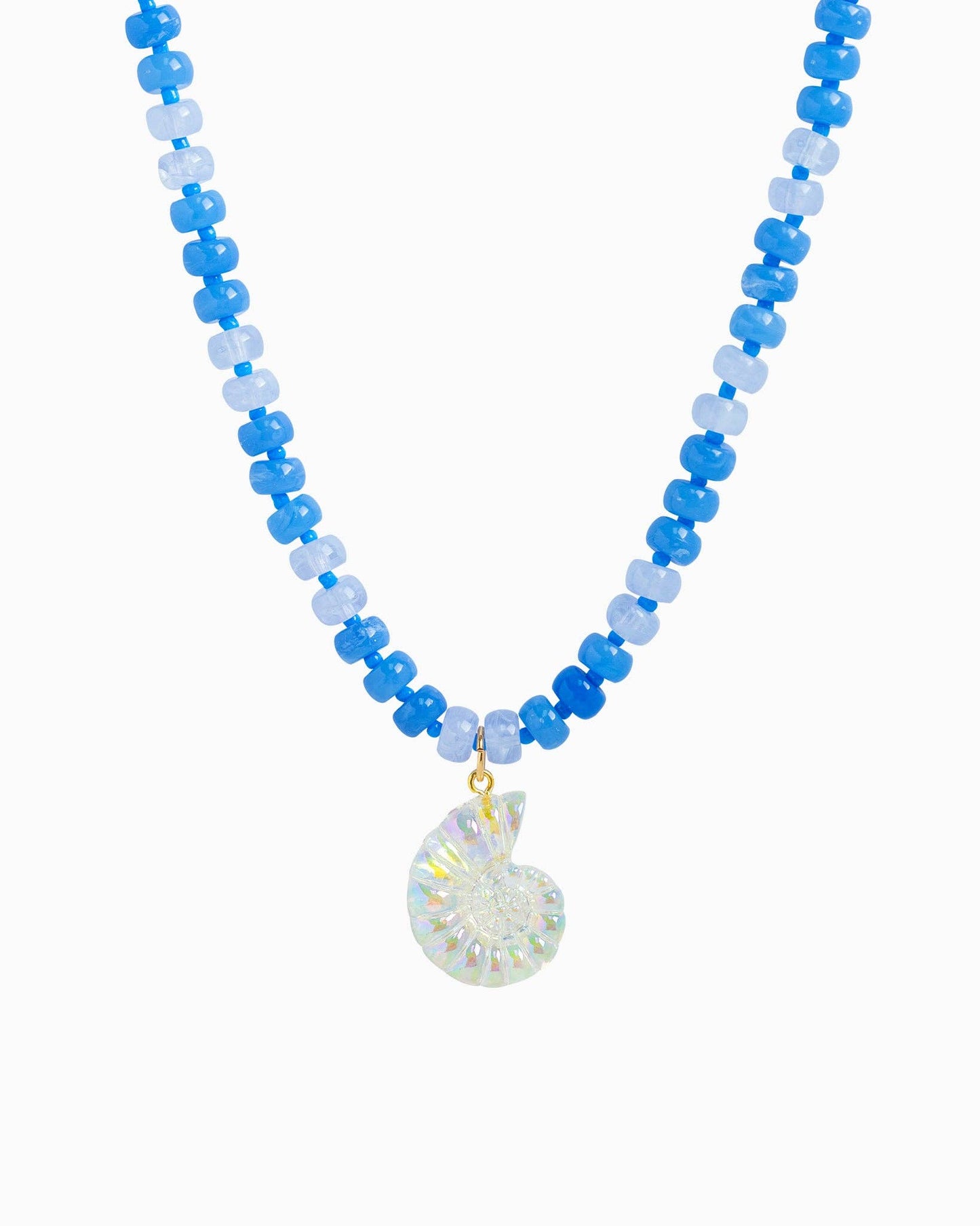 Beach Mode Coastal Blue Tide Spiral Shell Beaded Necklace