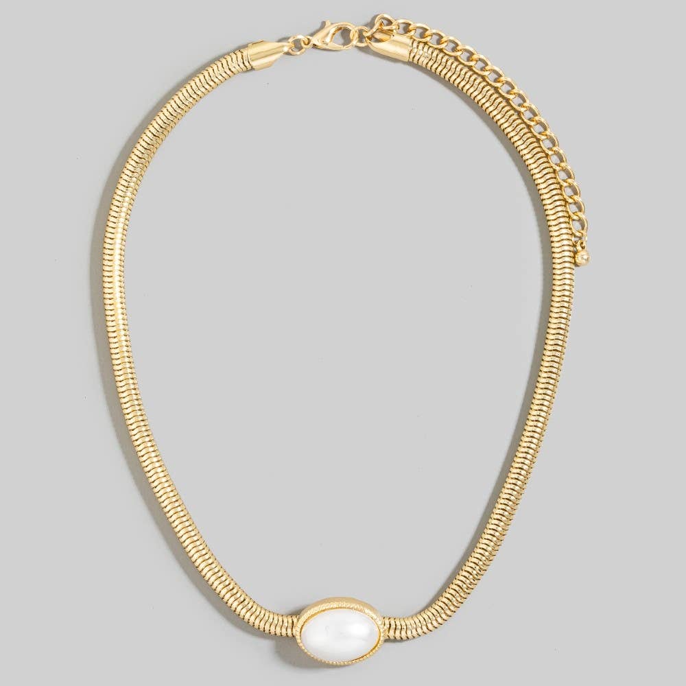 Oval Pendant Metallic Flexible Snake Chain Necklace
