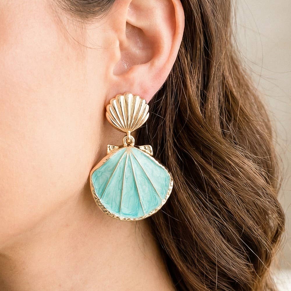 Enamel Double Seashell Drop Earrings