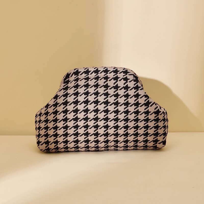 Stripe Knit Cosmetic Bag Geo Pattern Storage Clutch