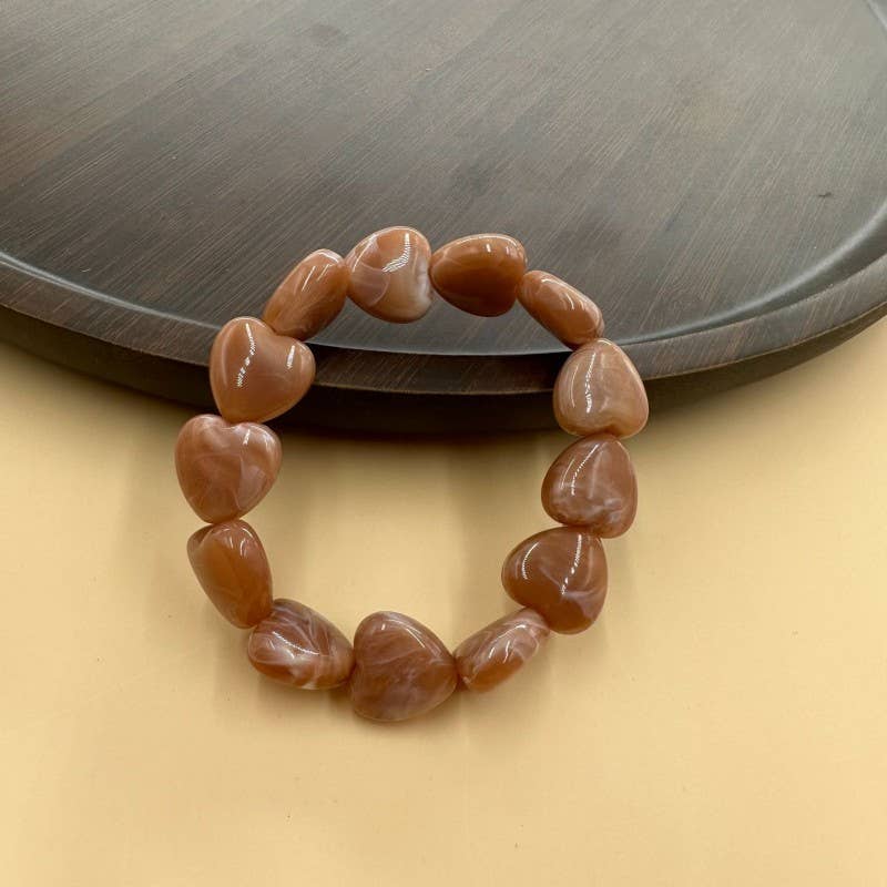 Color-Block Heart Beaded Resin Stretch Bracelet | 40B5251