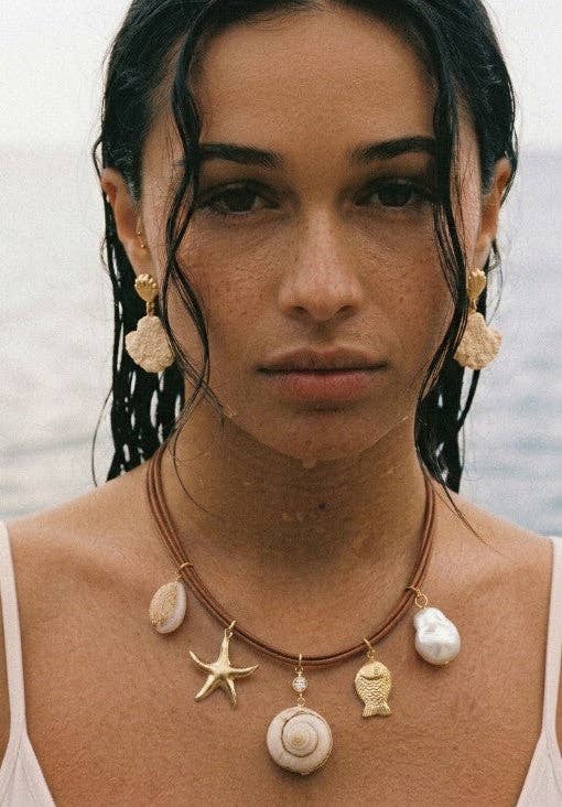 Beach Mode Golden Tides Charm Cord Necklace