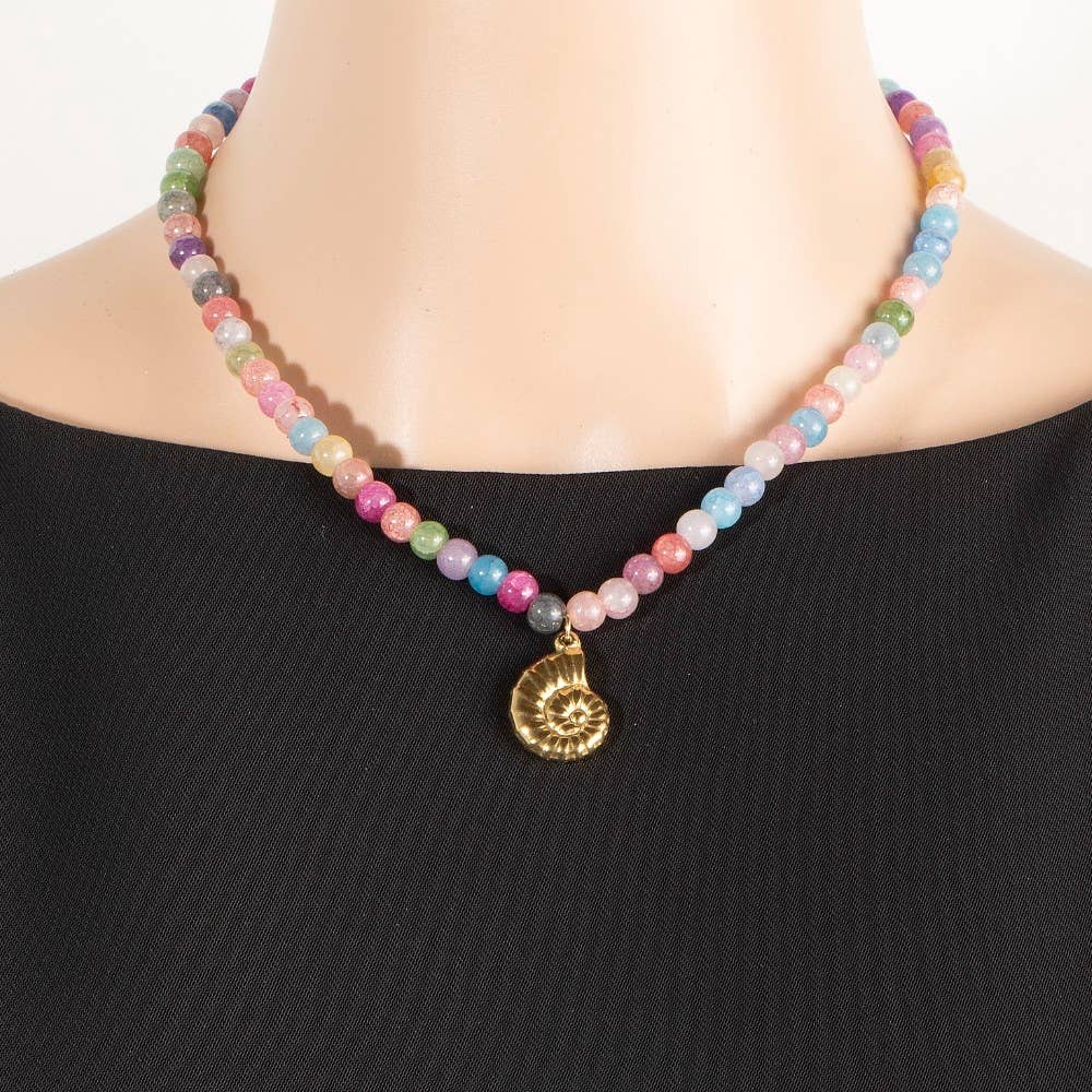 Spiral Shell Pendant Beaded Necklace