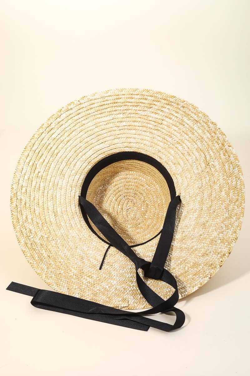 Straw Weave Ribbon Bow Chin Strap Sun Hat