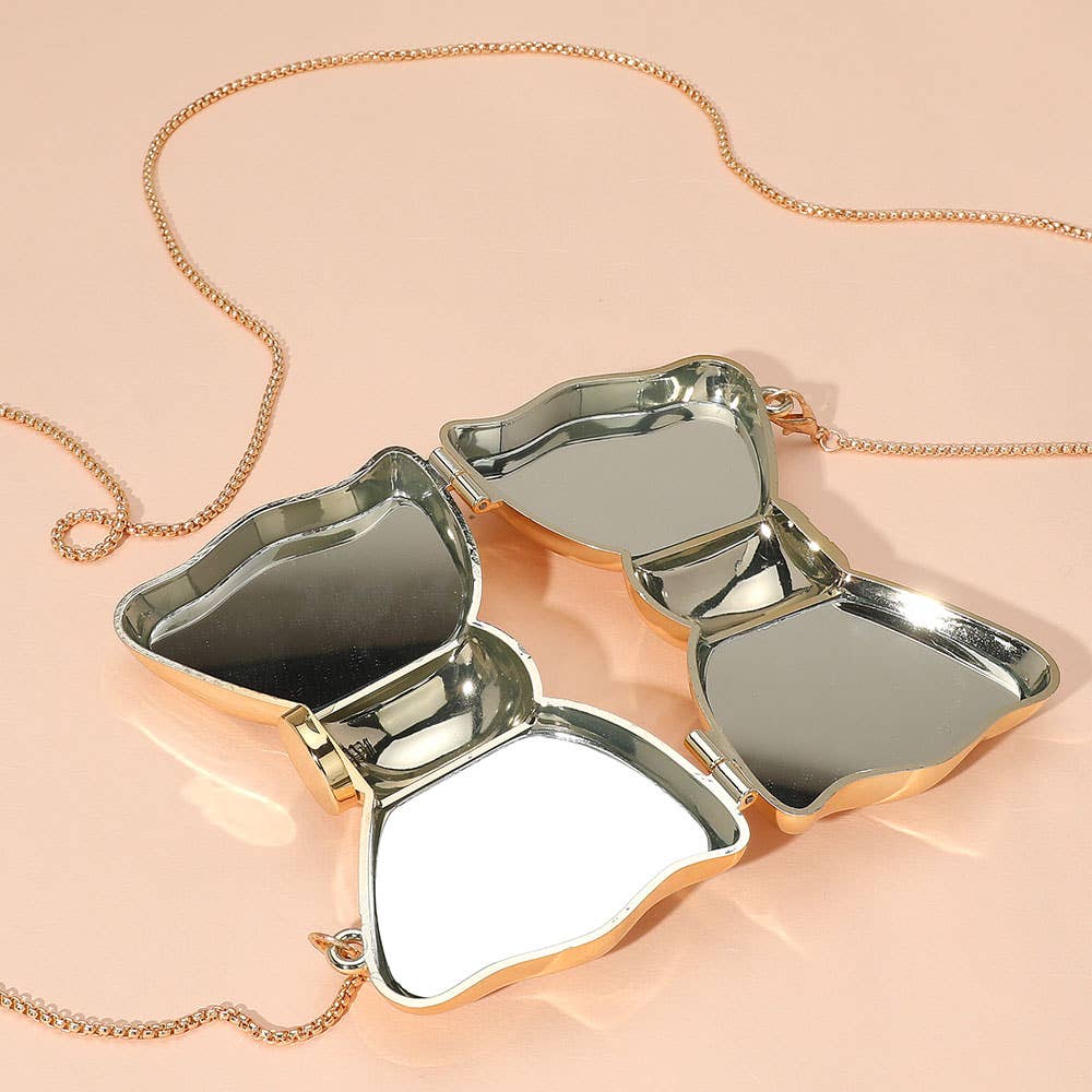 Metallic Compact Bow Clutch Evening Bag / Crossbody Bag