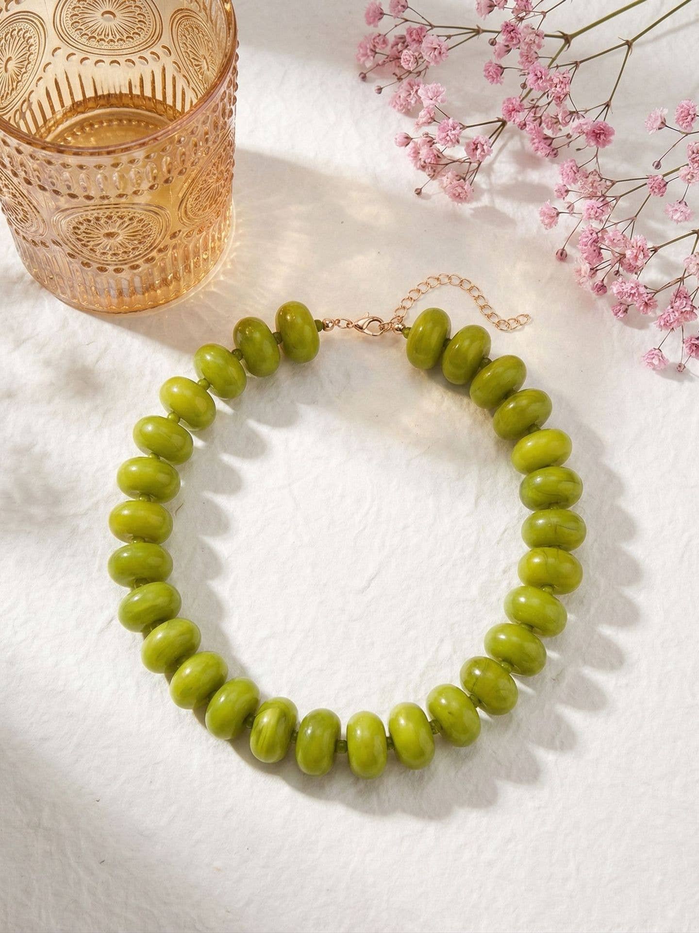 Flat Beaded Necklace Chunky Disc Choker Statement Jewelry
