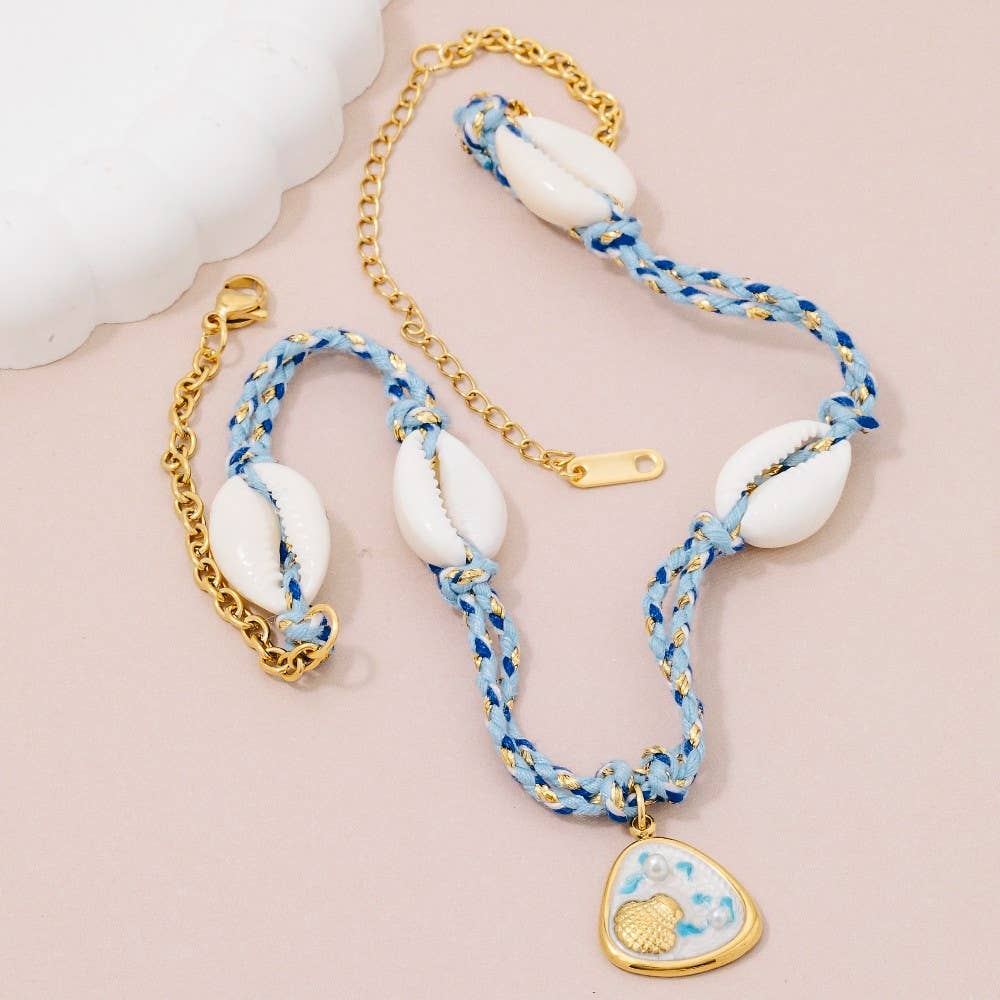 Stainless Steel Sea Life Coin And Puka Shell Charms Braided