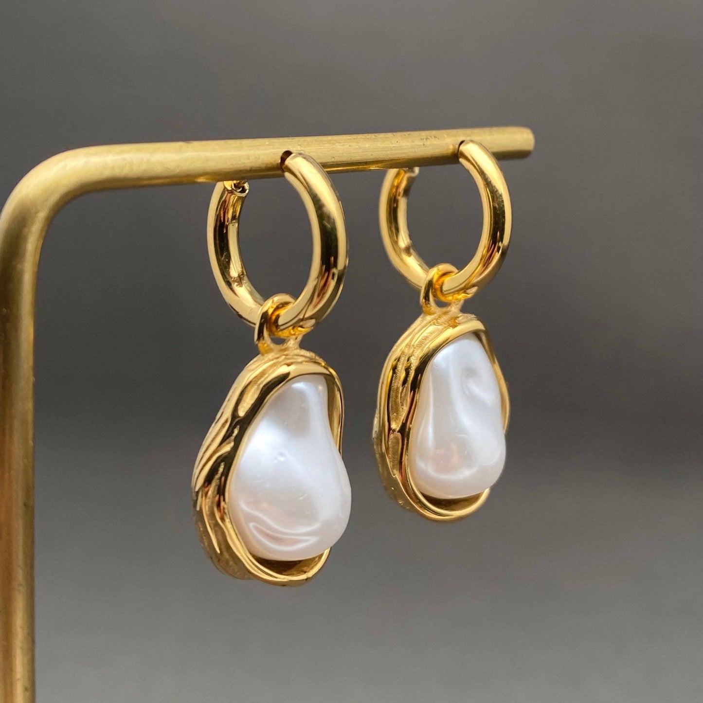 Baroque Pearl 18K Gold Plated S.Steel huggie Earrings - FGS