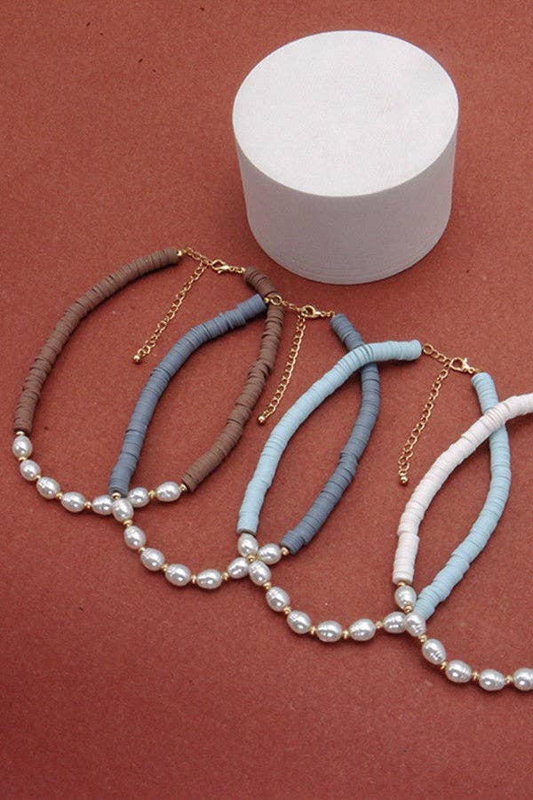 Heishi Disc Bead Pearl Necklace