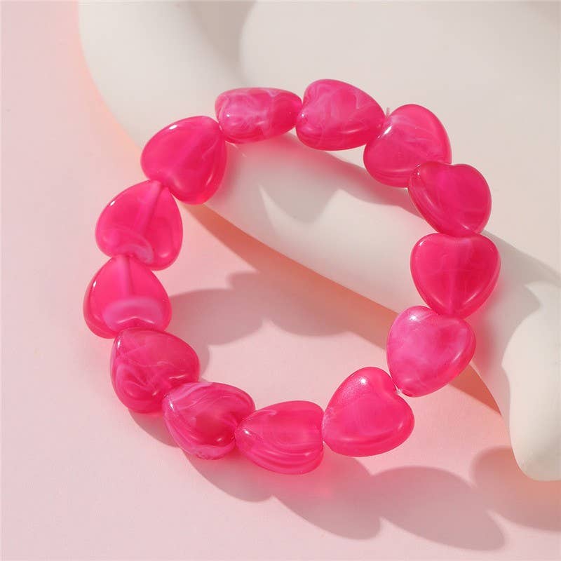 Color-Block Heart Beaded Resin Stretch Bracelet | 40B5251